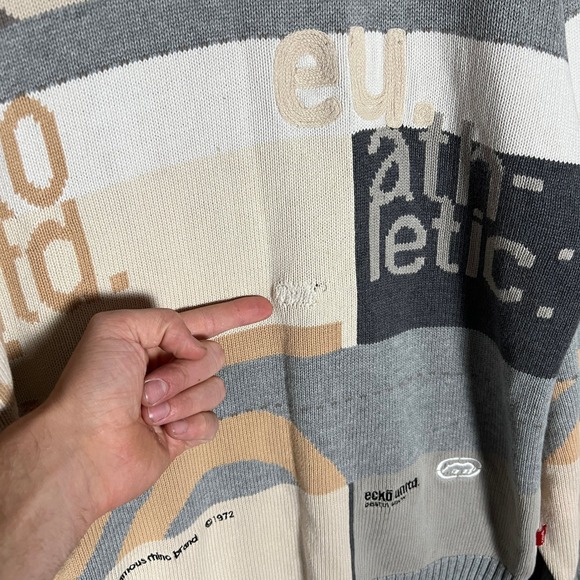 Vintage Y2K Ecko Unltd Sweater Mens L Patchwork Spell Out Cotton Blend Knitwear - Picture 10 of 12